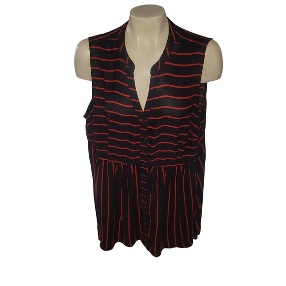 Torrid Sleeveless Black & Red Striped‎ Button-Down Tunic Top Size 2 - Picture 1 of 7